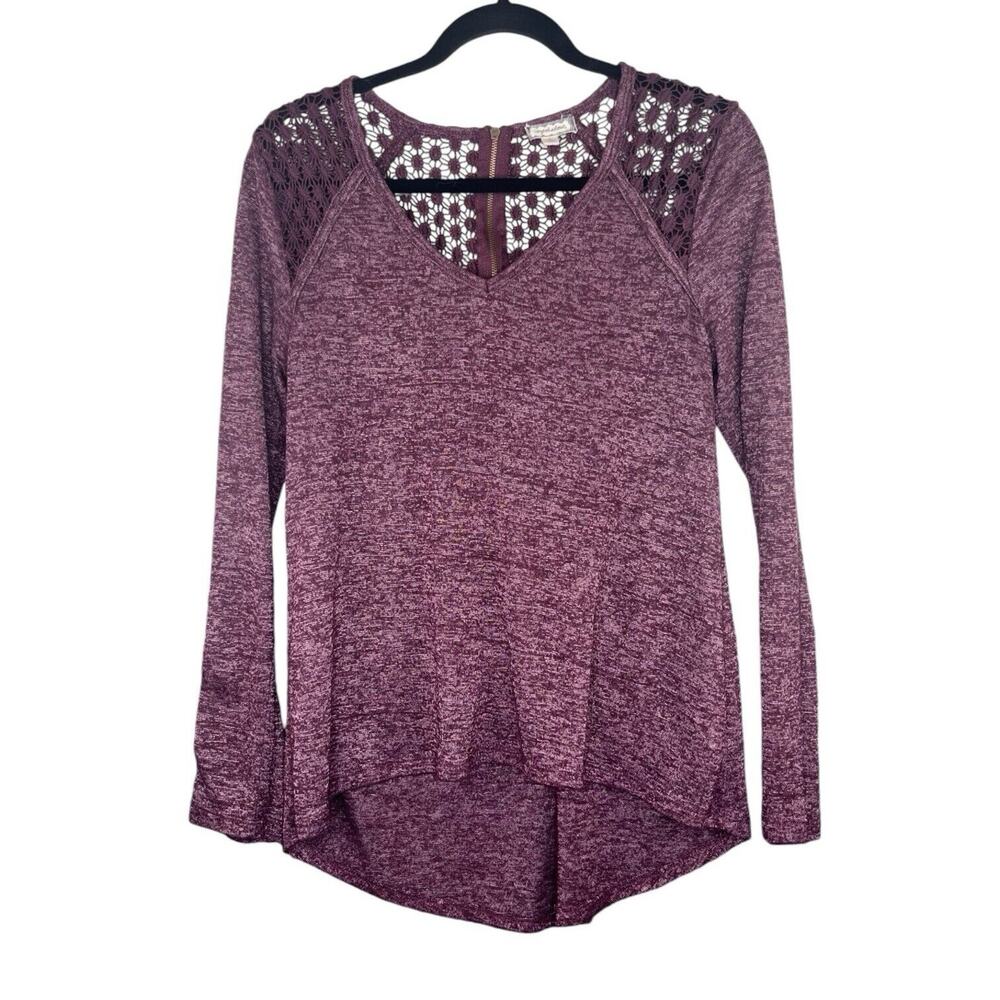 Burgundy Crochet Back Scoop Neck Semi Sheer Long Sleeve Top Sz L Whimsygoth